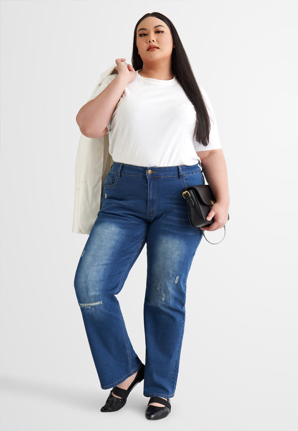 Riley Modest Ripped Straight Cut Jeans