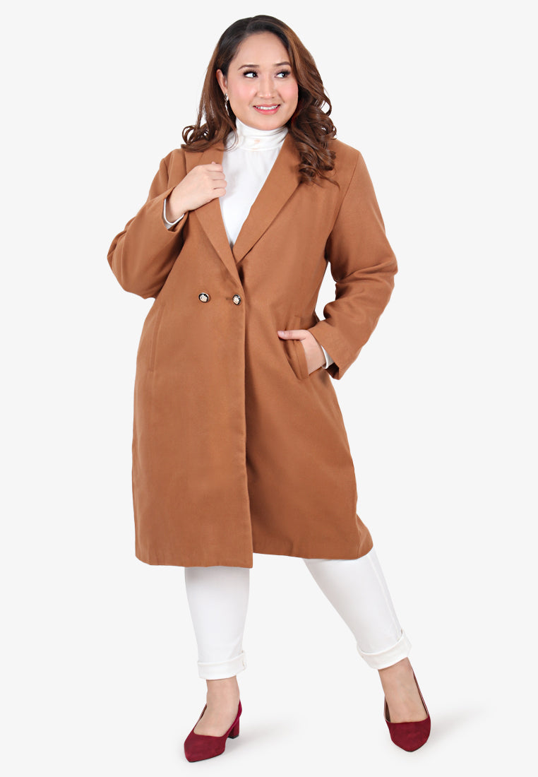 Doha Double Breasted Long Coat - Light Brown