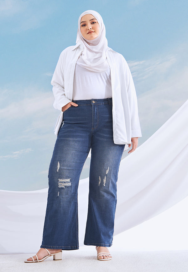 Riana Modest Fake Ripped Loose Leg Jeans