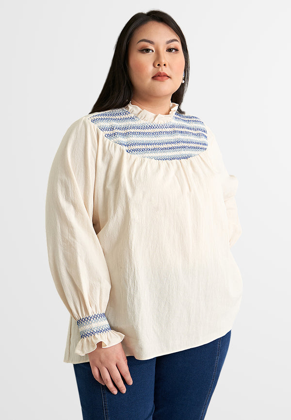 Alita Embroidery Smocking Collar Blouse