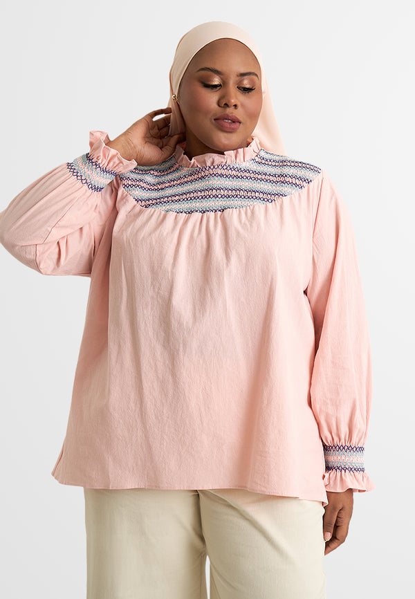 Alita Embroidery Smocking Collar Blouse