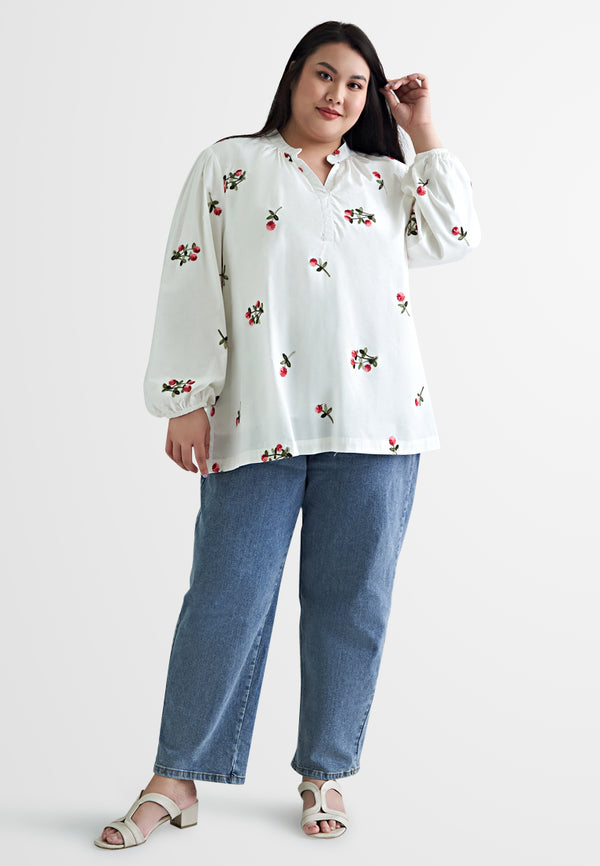 Alon Tropical Escape Floral Embroidery Blouse