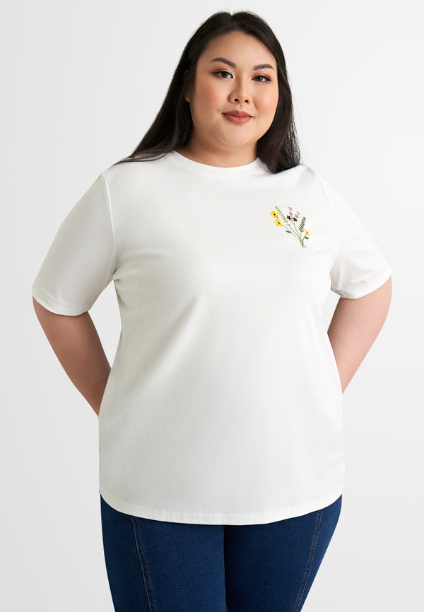 Ambrosia Floral Embroidery Short Sleeves Tee