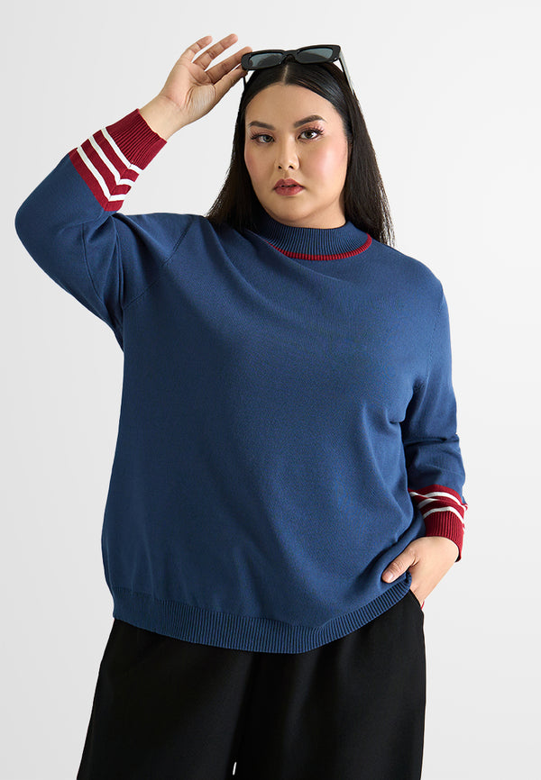 Anastelle Contrast Colour High Neck Knit Blouse