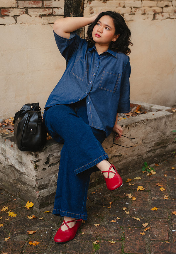 Aspen Cropped Short Sleeves Chambray Shirt