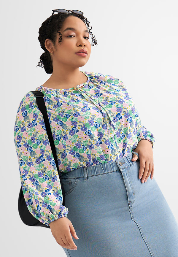 Astar Ditsy Floral Tie Neck Blouse