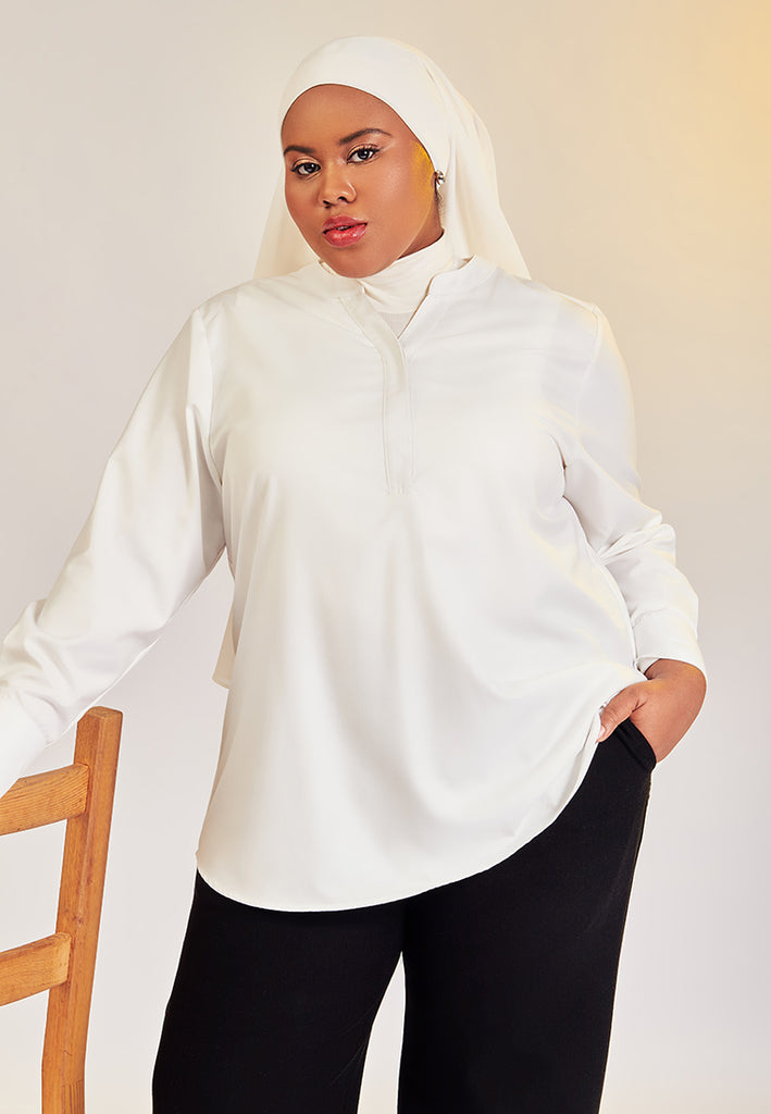 Aubrey SMART Stand Collar Work Blouse - White – Mis Claire