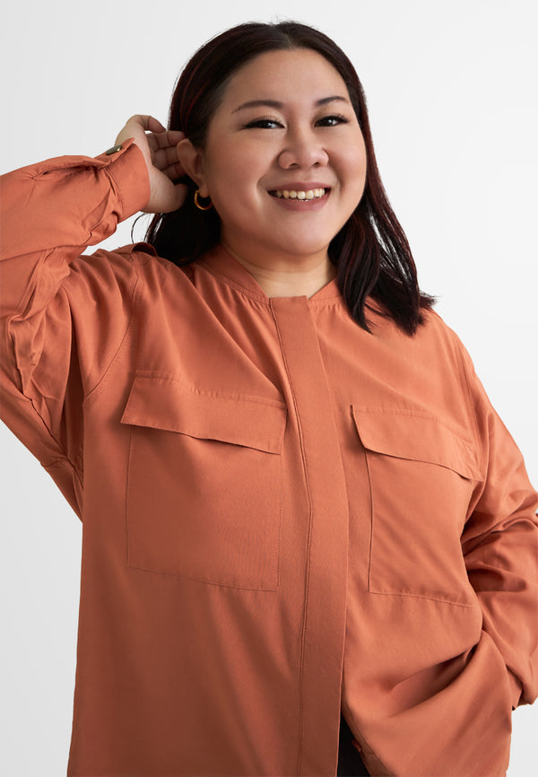 Bambie Cargo Flap Pocket Hidden Button Blouse