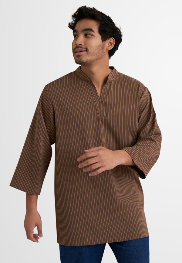 Bayu Men's Stripes Stand Collar Kurta Top