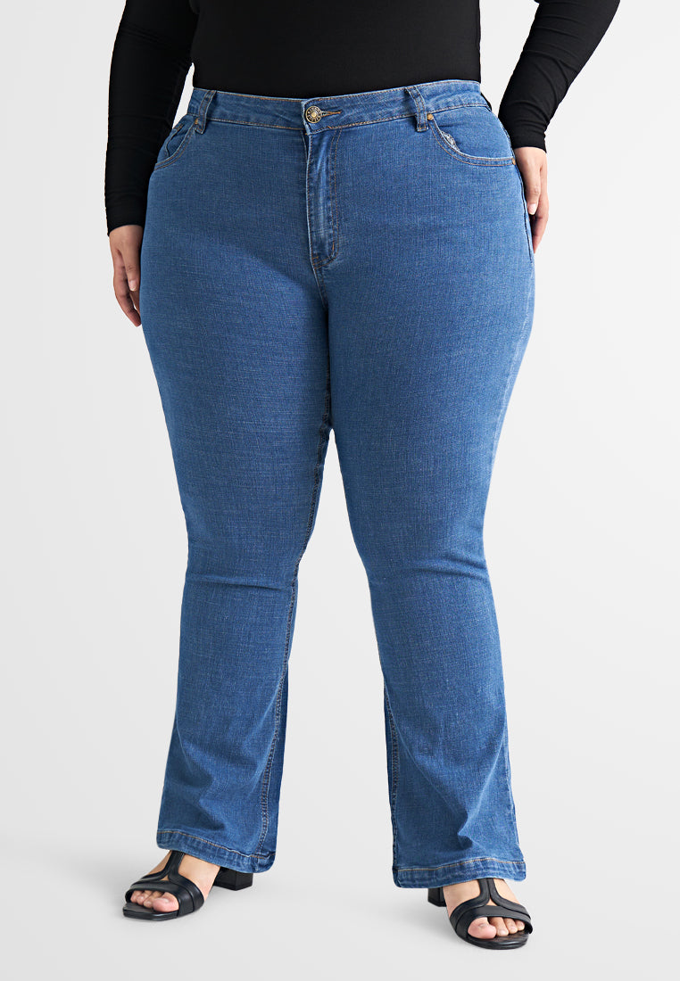 Bobbi Button & Zip Boot Cut Jeans - Medium Blue