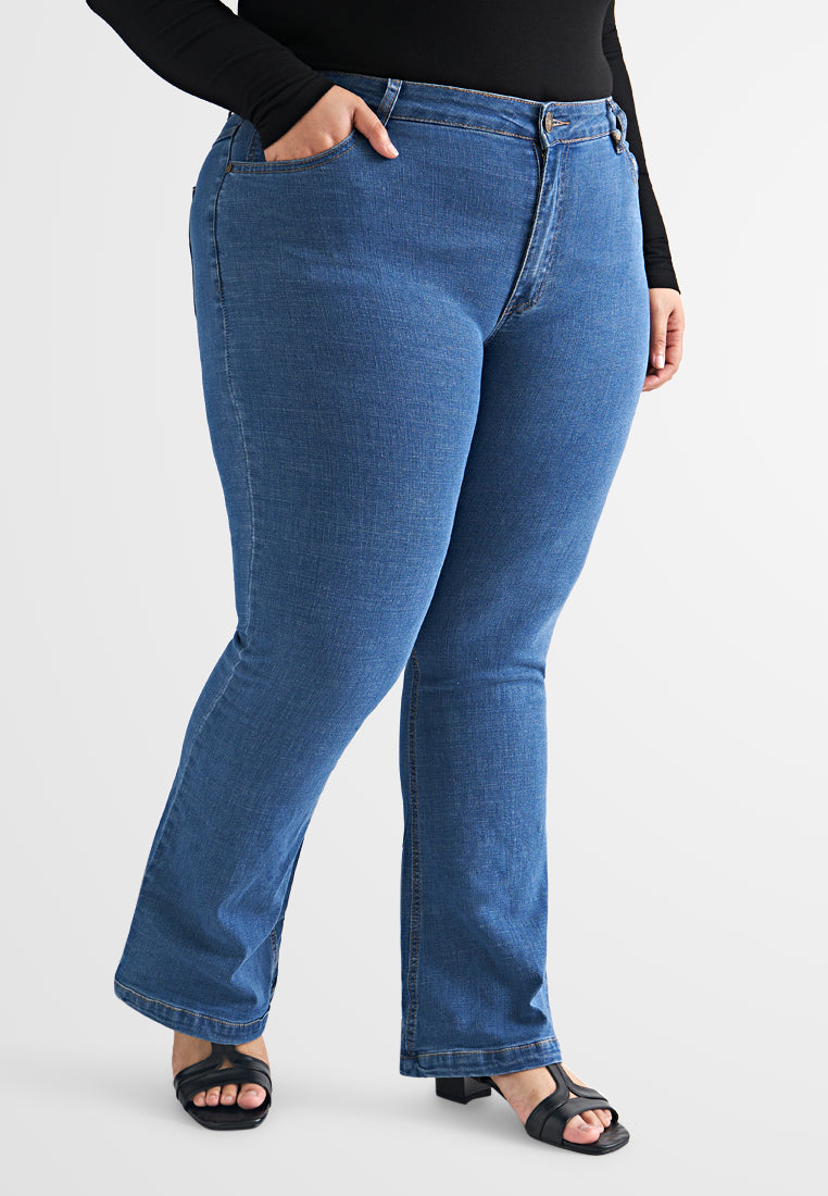 Bobbi Button & Zip Boot Cut Jeans - Medium Blue