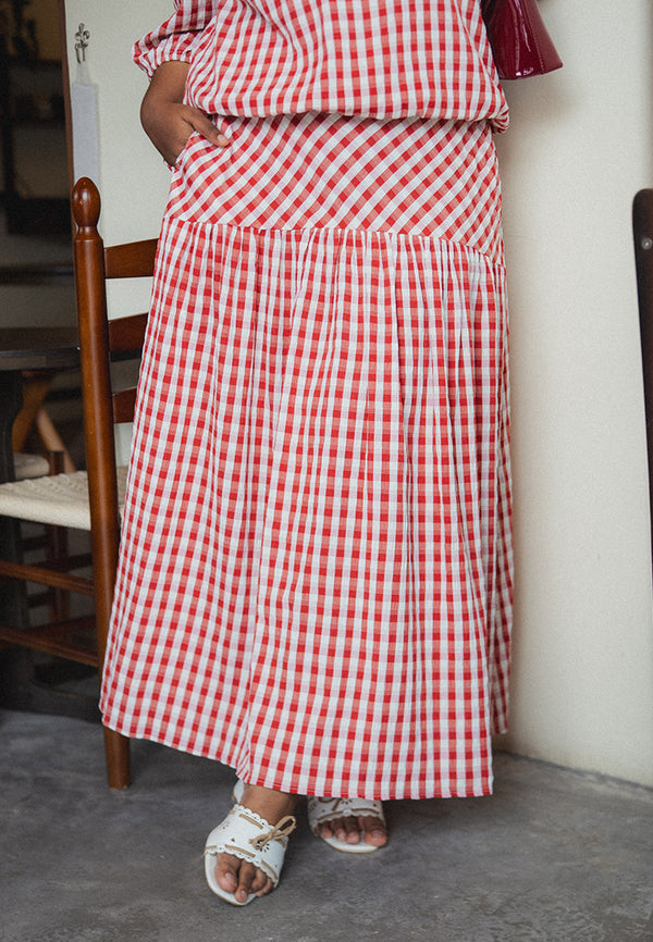 Cera Gingham Pocket Long Skirt
