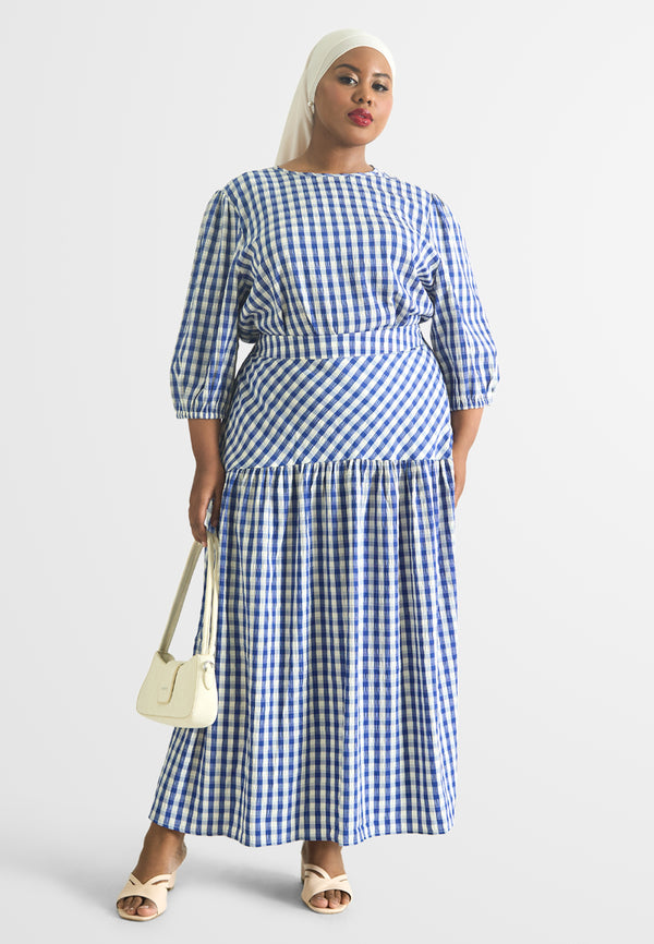 Cera Gingham Pocket Long Skirt