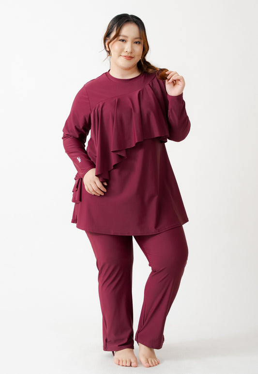 Coraline 2.0 Fancy Frills Coverage Swim Top - Maroon