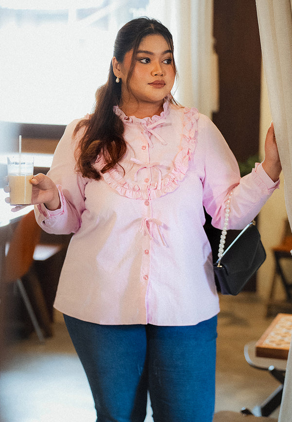 Diletta Ruffle Ribbon Button Top