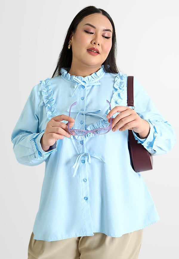 Diletta Ruffle Ribbon Button Top