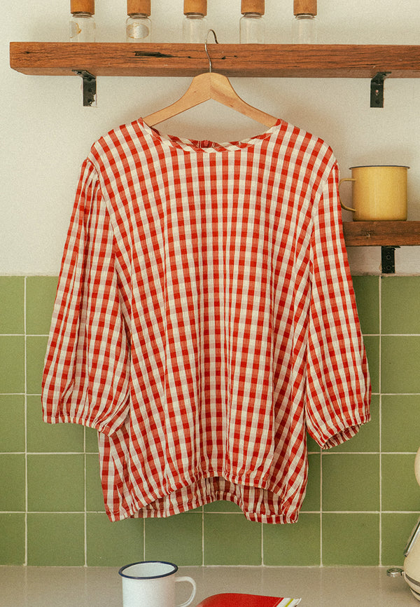 Garnet Gingham Quarter Sleeve Top
