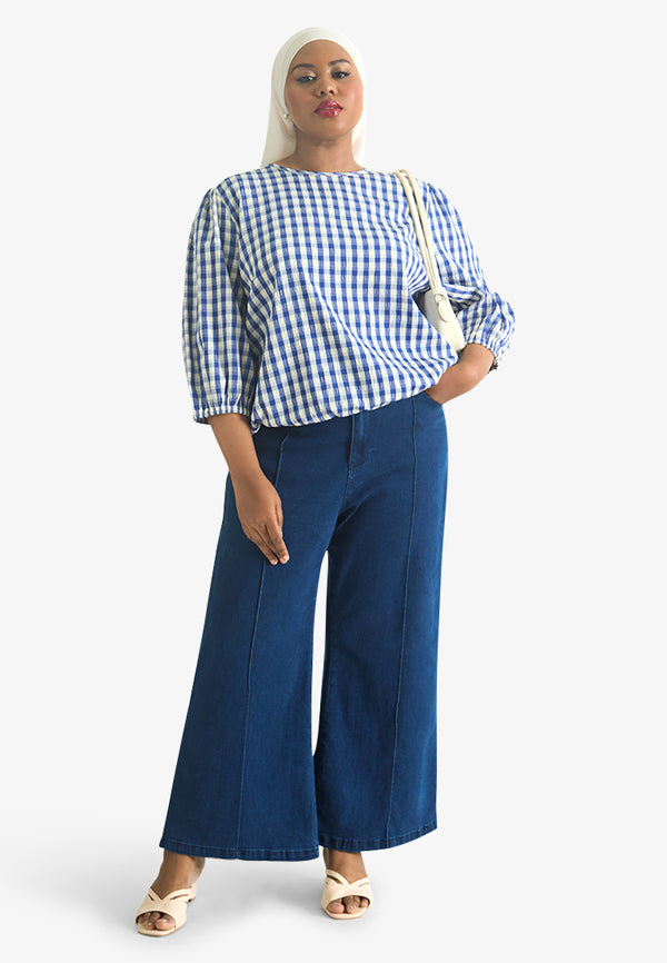 Garnet Gingham Quarter Sleeve Top