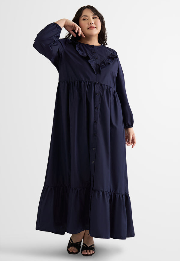 Heidy Frills Long Sleeves Button Dress