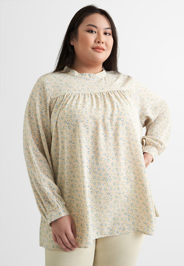 Hermione Printed High Neck Gathered Flowy Blouse