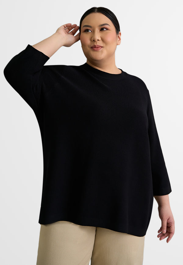 Himari 3D Knit Crew Neck 3/4 Sleeves Top