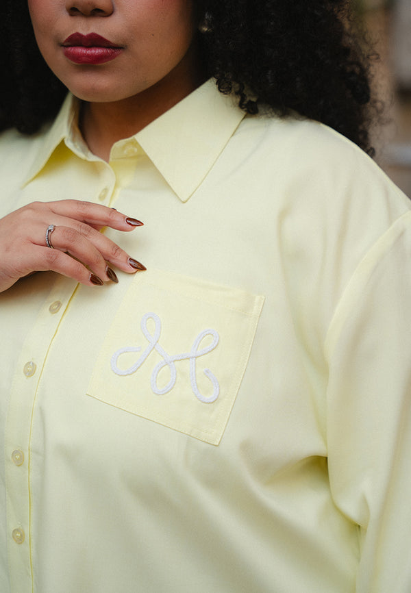 Janara Embroidery Pocket Cropped Shirt