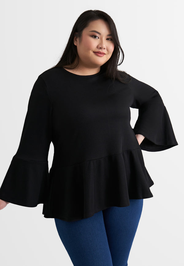 Jessie Ribbed Bell Sleeve Flared Top