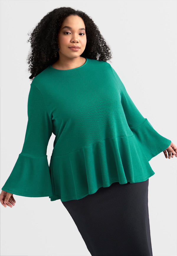 Jessie Ribbed Bell Sleeve Flared Top