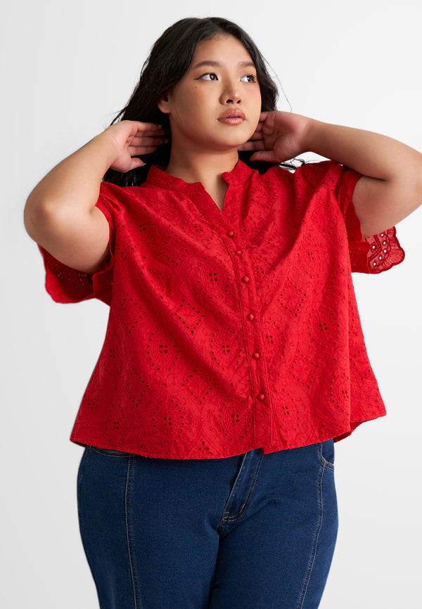 Jing CNY Short Sleeve Eyelet Top