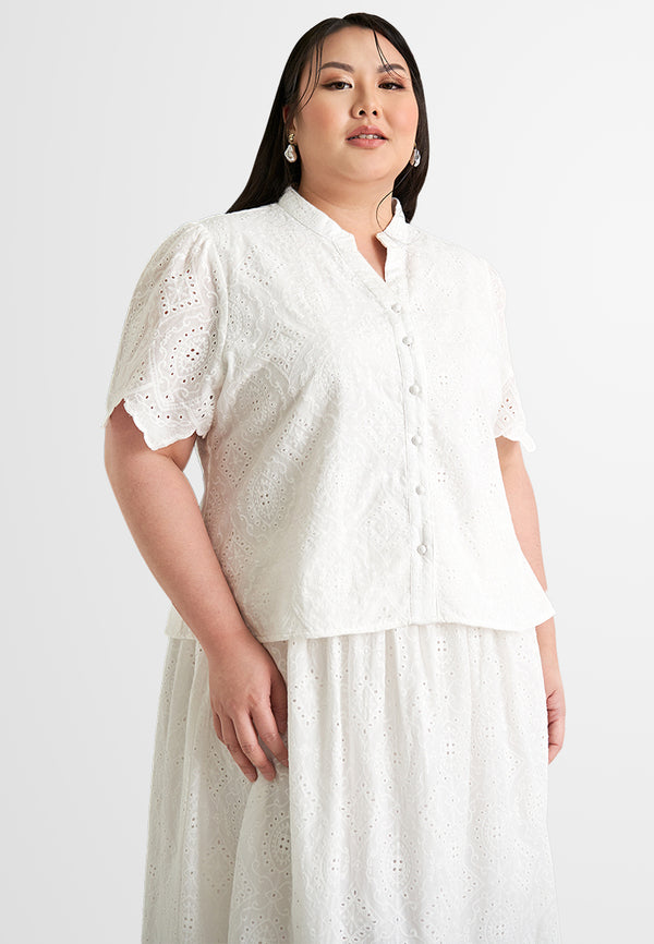 Jing CNY Short Sleeve Eyelet Top