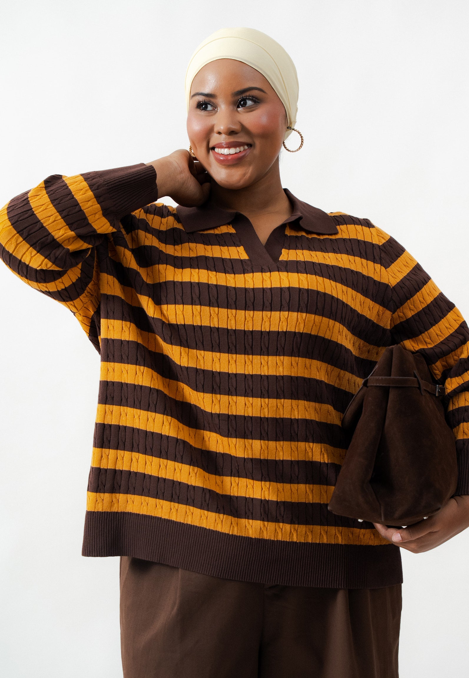 Kehlani V-Neck Striped Cable Knit Top – Mis Claire