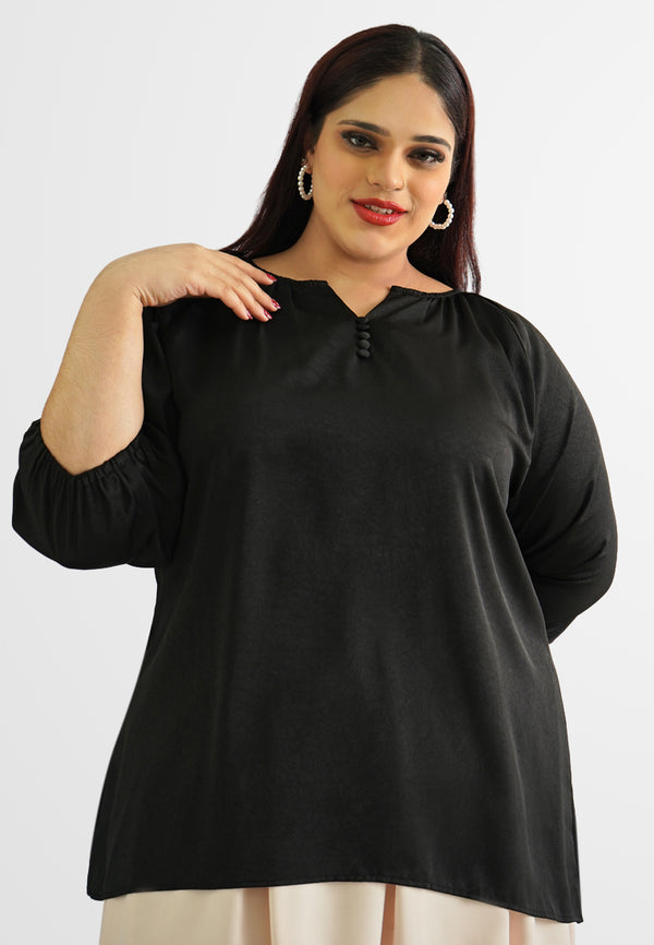 Lina Satin 3/4 Sleeves Gathered Neckline Blouse