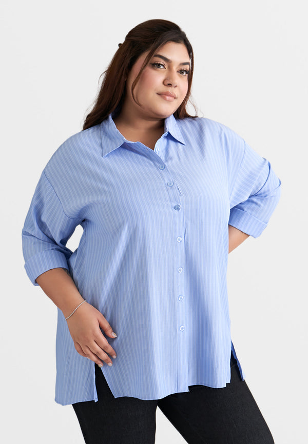 Mabel Front Slit Stripes Shirt