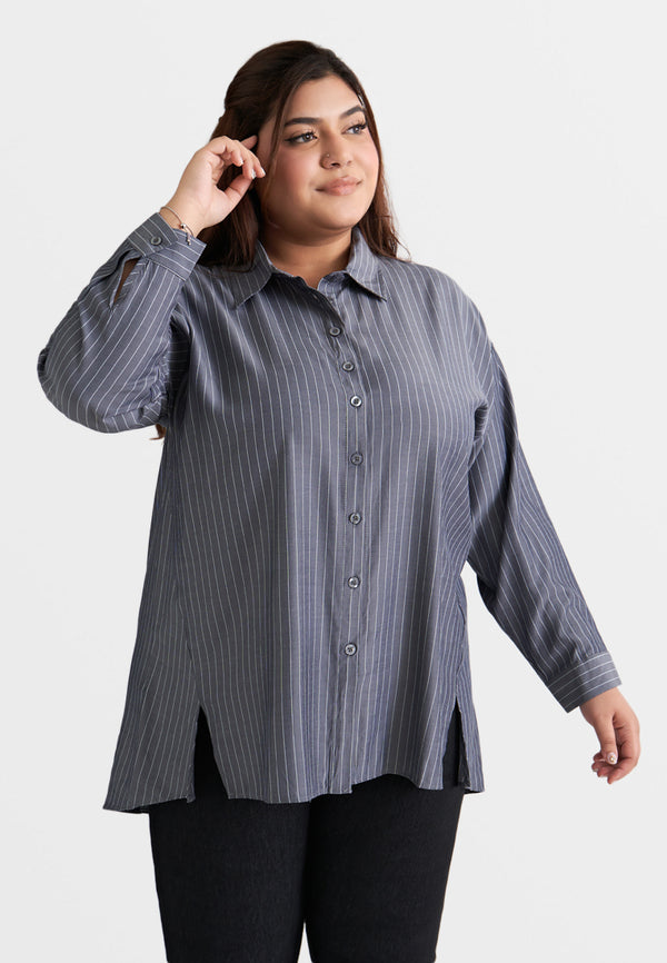 Mabel Front Slit Stripes Shirt