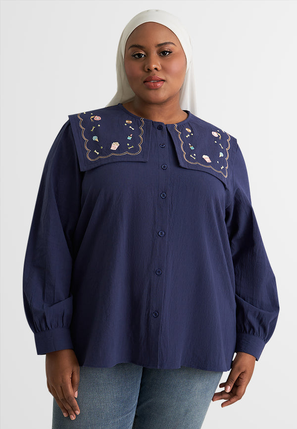 Medora Embroidery Bib Collar Blouse