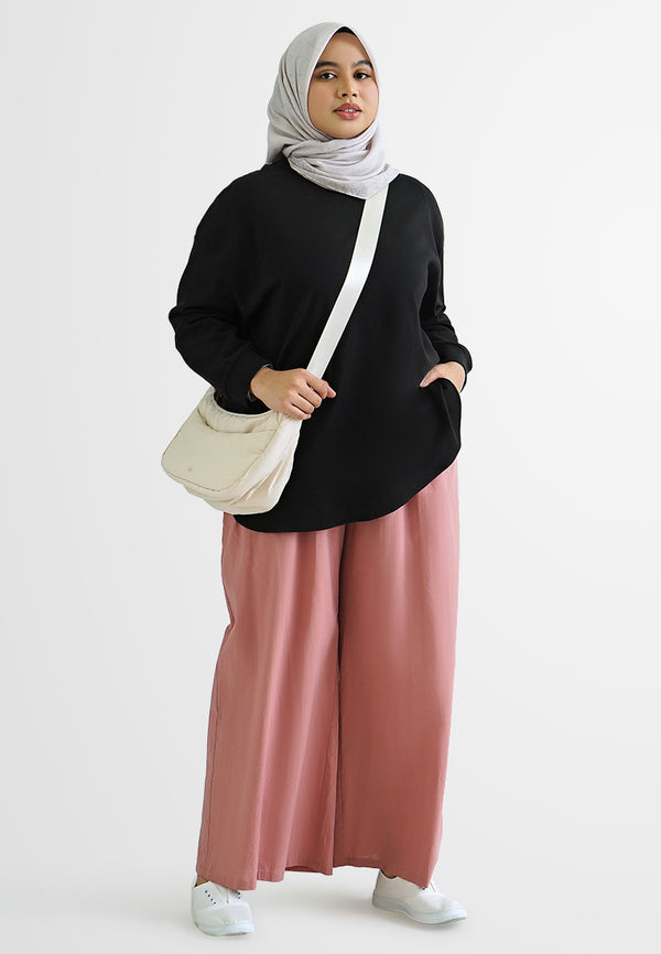 Olin Oversized 3/4 Dolman Sleeves Jumper Tee - Black