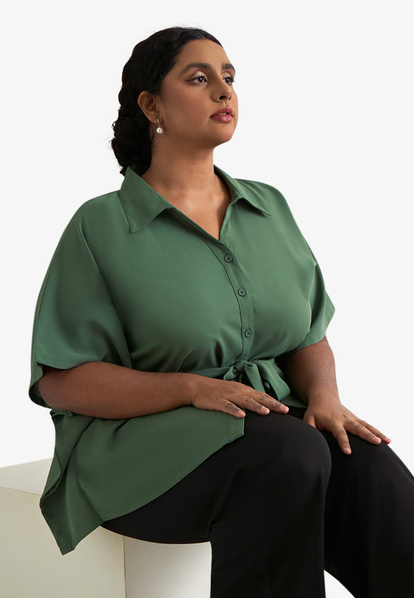 Padma Flowy Belted Short Sleeve Caftan Shirt