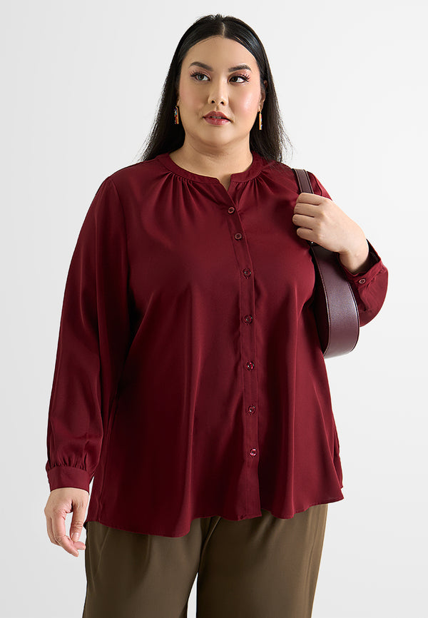 Pammy Gathered Collar Button Blouse