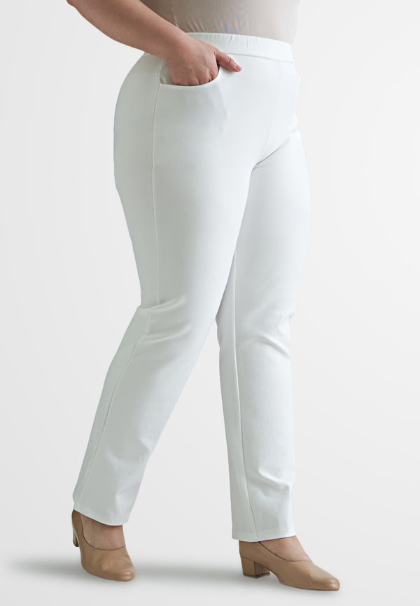 Phillipa SMART Straight Cut Work Pants - White