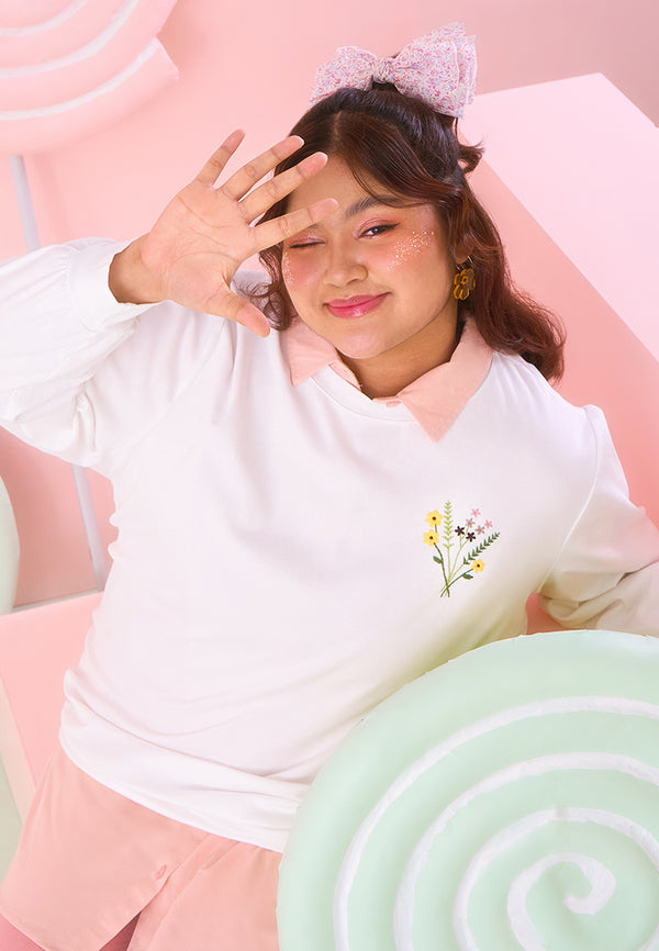 Prunella Floral Embroidery Long Sleeves Jumper Tee