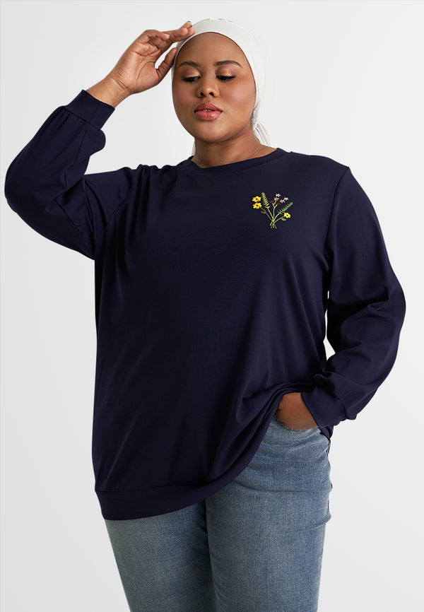 Prunella Floral Embroidery Long Sleeves Jumper Tee