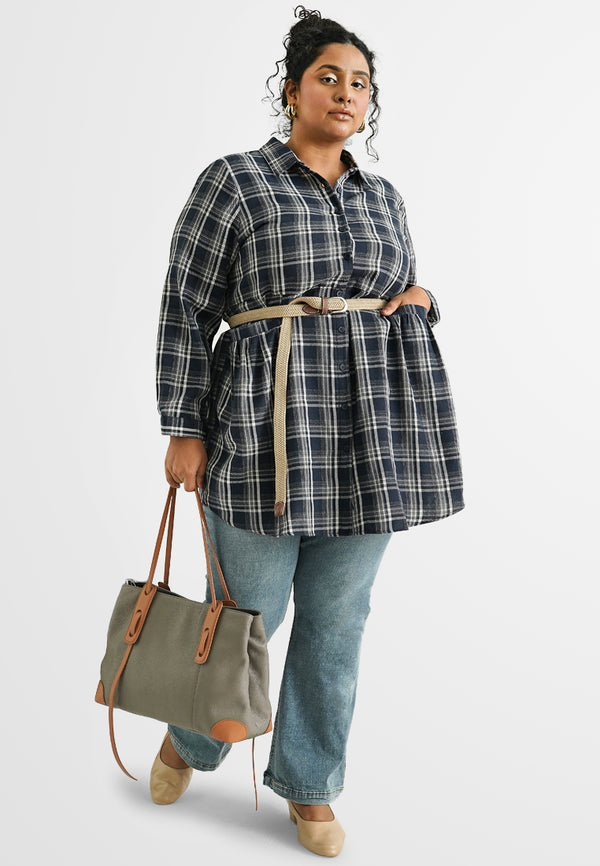 Randy Plaids Pocket Long Waisted Shirt