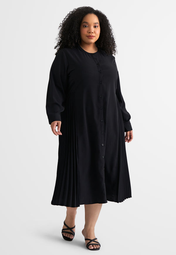 Roberta Side Pleated Button Midi Dress