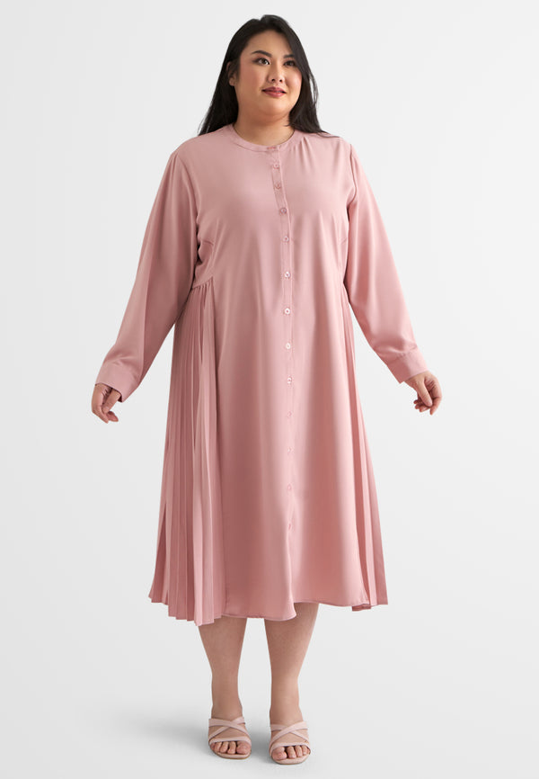 Roberta Side Pleated Button Midi Dress