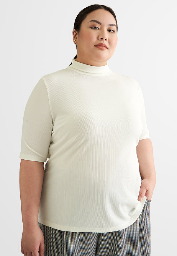 Rosalyn Ribbed Short Sleeve Turtleneck Top - White