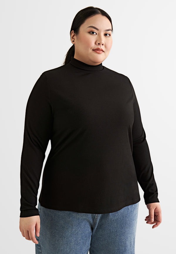 Roselinda Ribbed Long Sleeve Turtleneck Top - Black