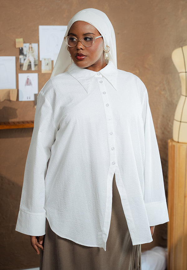 Sidra Textured Cotton Front Split Shirt