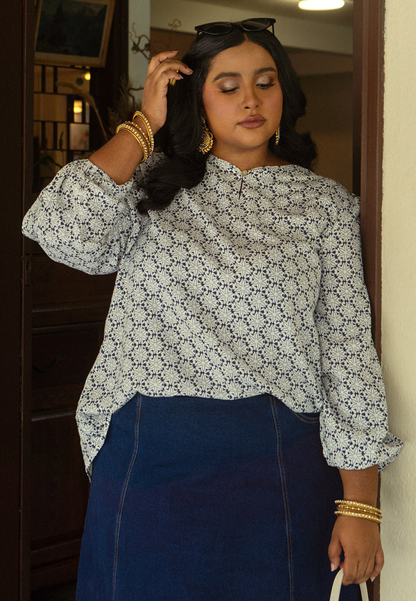 Tamia Notched Neckline Printed Blouse