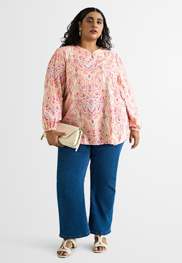 Tamia Notched Neckline Printed Blouse