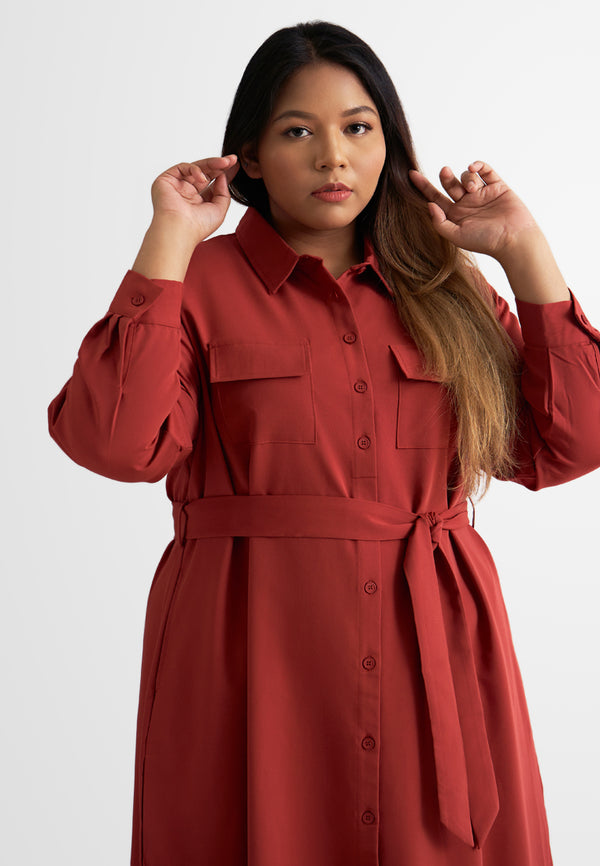 Treena Long Trench Style Button Dress Shirt (Premium Material)